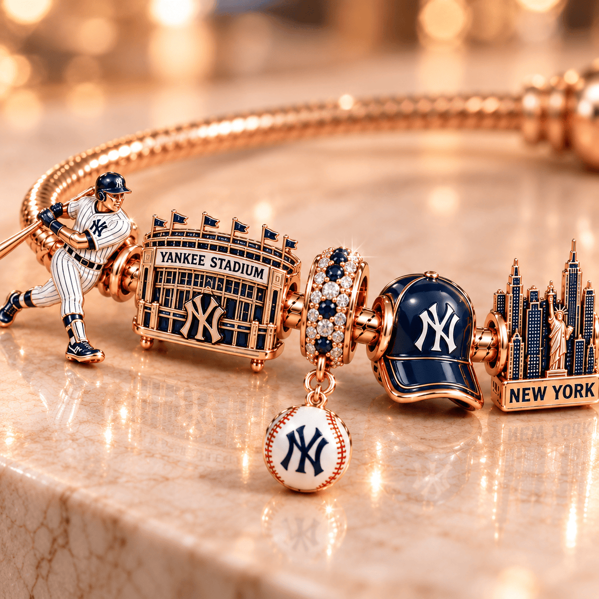 NYY Gold Charm Bracelet Set PNPA