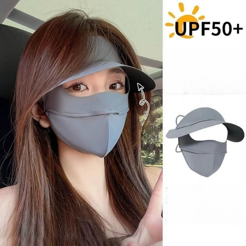 Summer Vinyl Brim One-piece Face Gini Sunscreen Sunshade Ice Silk Mask Riding Anti-ultraviolet Face Mask Female