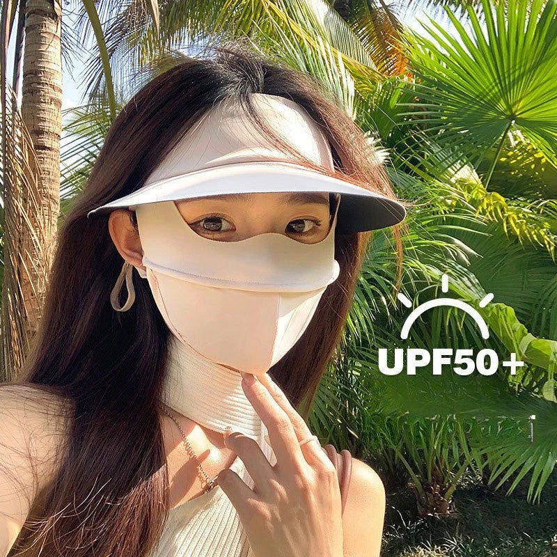 Summer Vinyl Brim One-piece Face Gini Sunscreen Sunshade Ice Silk Mask Riding Anti-ultraviolet Face Mask Female